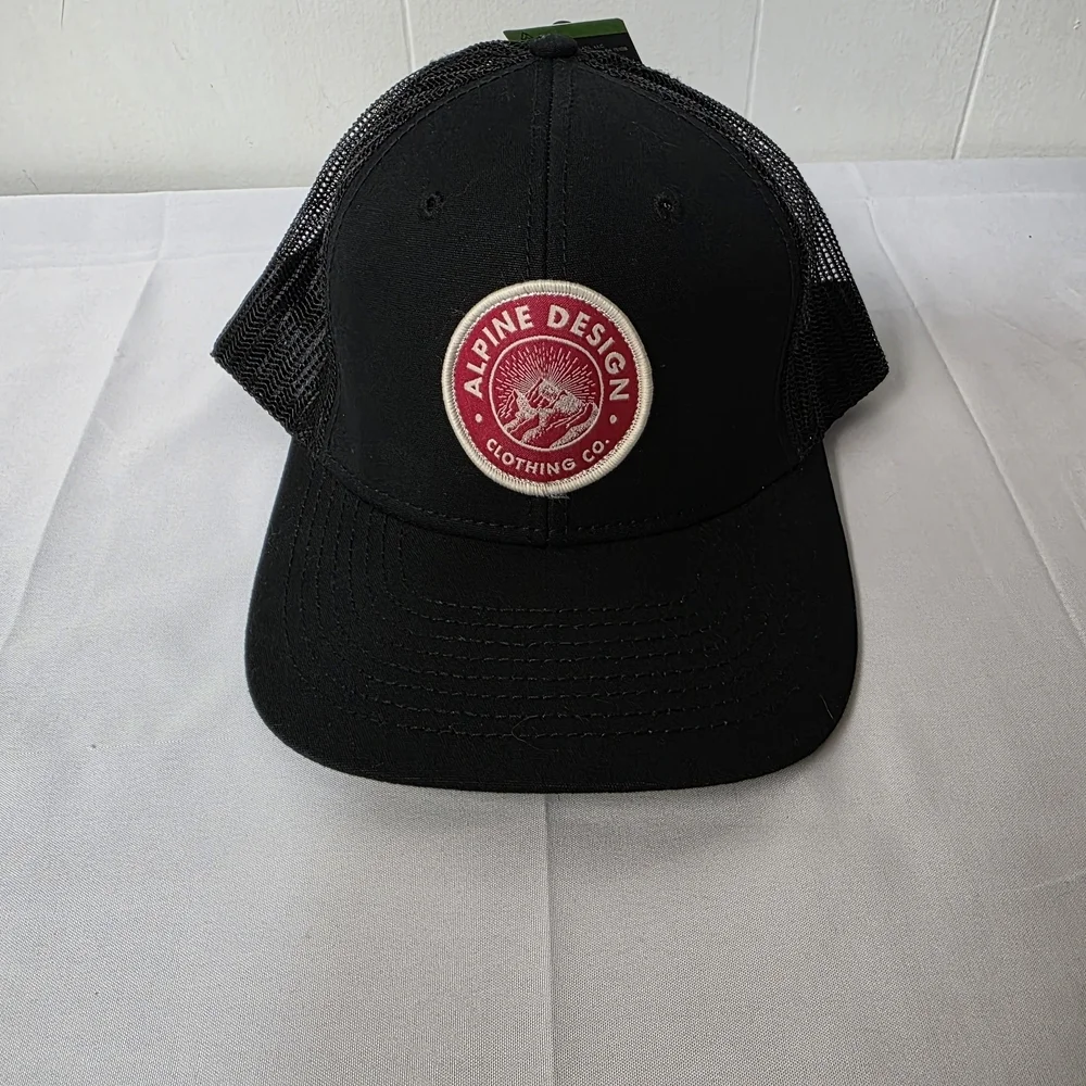 Alpine Design AD M Patch Trucker Black and Red Mesh Hat Embroidered Logo